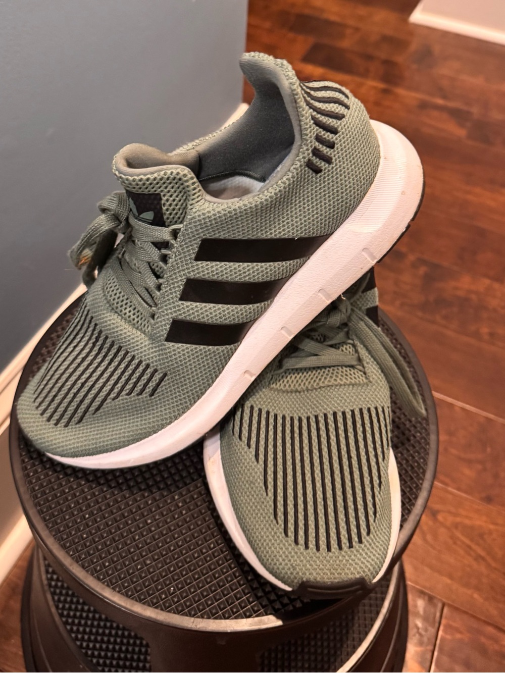 adidas Olive Green Mesh Sneakers with Black Stripes